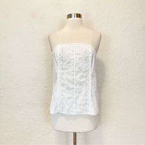 Vintage Cami Top Tank Coquette Dainty Cottagecore Ivory White Eyelet Lace Small